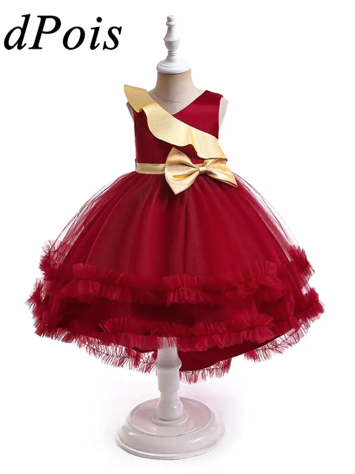 

Kids Girls Christmas Pageant Gowns V Neck Sleeveless High-Low Tulle Hem Prom Birthday Party Dress Cosplay Costumes