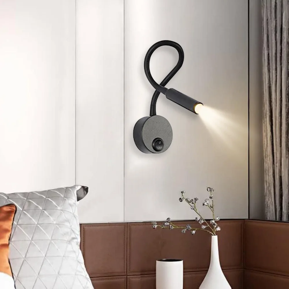LED light LED wall lamp wall light LED reading light LED flexible hose wall lamp 3W book reading study bedside light hotel headboard flexible gooseneck mini spotlight switch