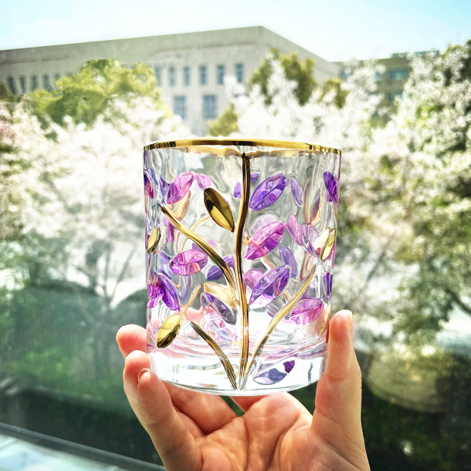 Design By Zecchin Murano Italy Art Multi-Color Glass Liquor Tumbler Colorful Relief Hand Painted Leaf Whiskey Cup Wine Glasses