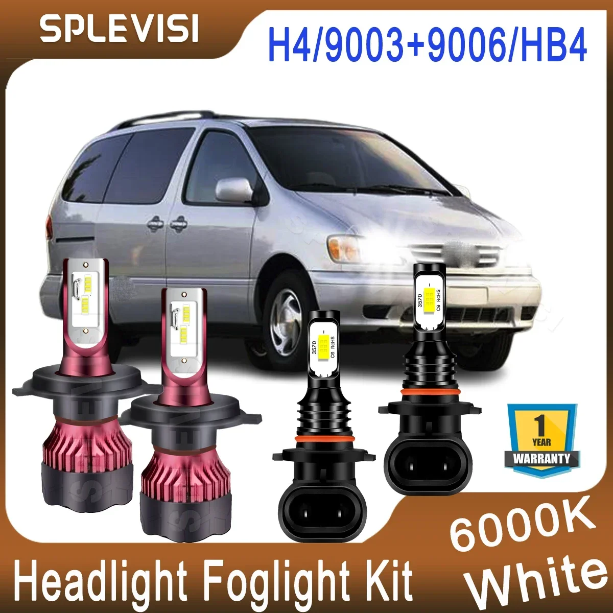 

Car LED Lights White For Toyota Sienna 2001 2002 2003 Solara 1999 2000 2001 LED Headlight 9003/H4 Hi Low Beam Foglight 9006/HB4