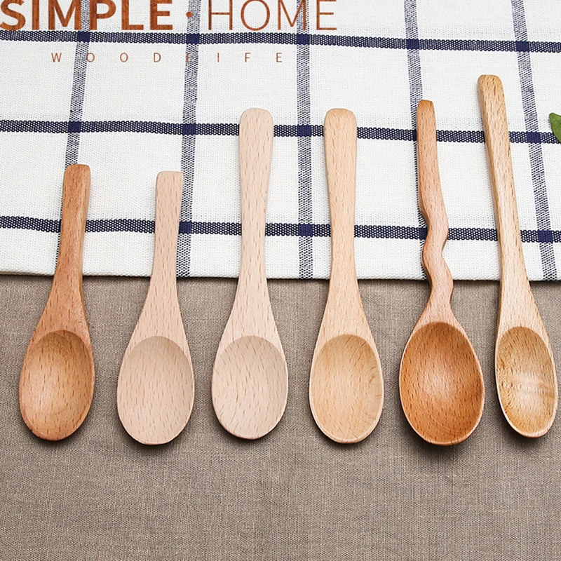 KidsWoodenSpoonCutleryChildrenKidsShortHandleWoodenSpoonDessertCakeIceCreamSpoon