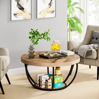 Tribesigns 31.7" Round Coffee Table, Industrial 2-Tier Circle Coffee Table with Storage Shelves, Modern Wooden Sofa Side Table 4