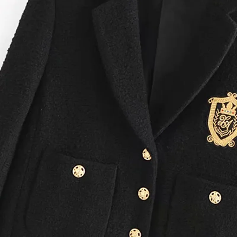 Women's Blazers Black Jackets Pockets Coats Traf Cropped Long Sleeves Pocket Office Formal Ladies Outfit Embroidery Outwear