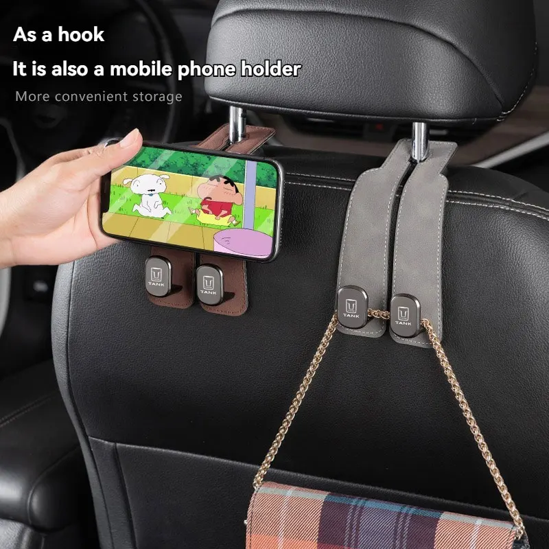2 Ganci Portaoggetti Per Sedile Auto In Pelle Scamosciata Con Strass – Design Universale A Doppio Gancio Nero - 2