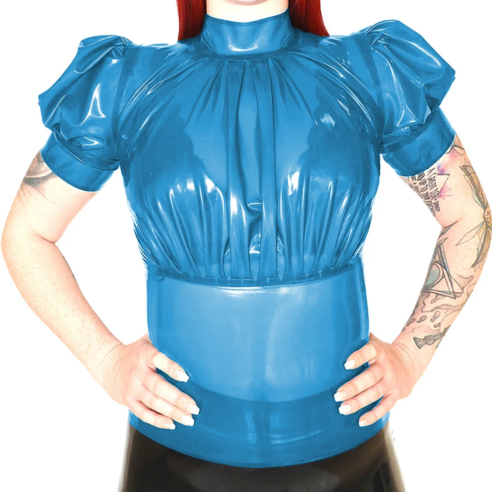 TransparentPVCSexyFemmeBlousesSeeThroughPlasticPuffShort