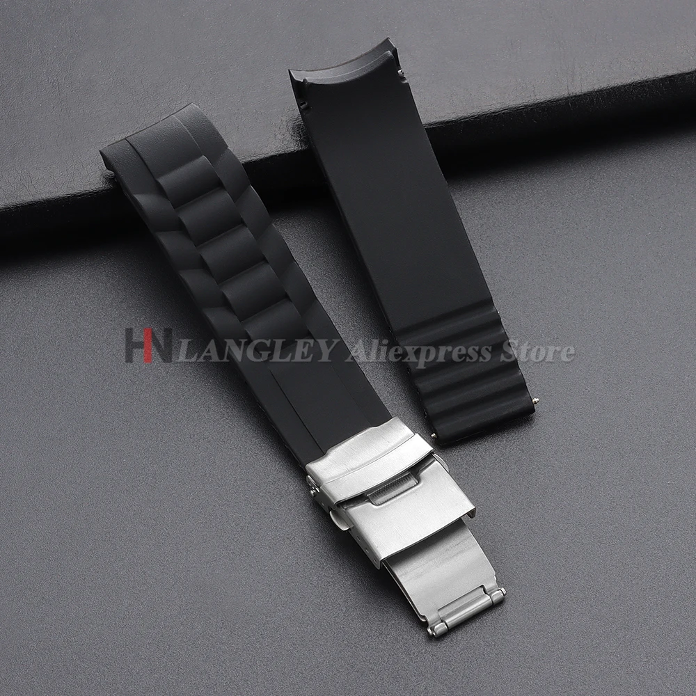 Waterproof Curved-End Silicone Watch Strap with Folding Buckle