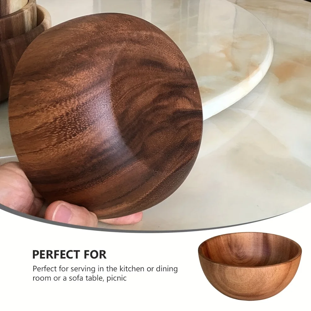 2 Pack Acacia Wooden Serving Bowls, 10*6cm for Fruits, Cereal, Salads or Snacks-Handmade from a Single Organic Piece of Acacia