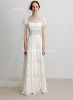 Fanan Korea Puff Sleeves Wedding Dresses  웨딩드레스 Chiffon Square Neck Lace Custom Made Ruched Photoshoot Bride Gowns Plus Size 1