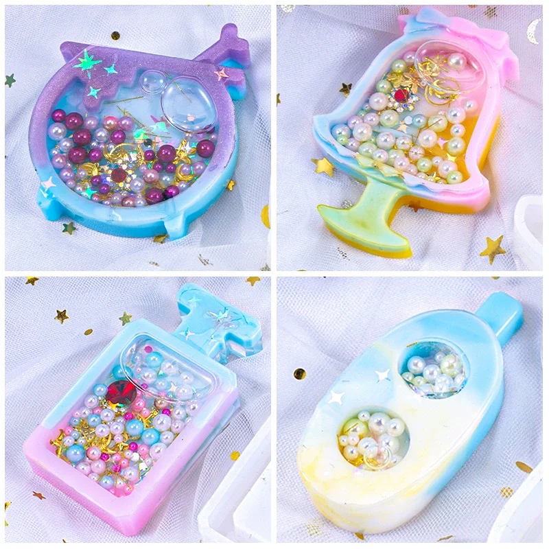 1pc Variety Of Dripping Quicksand Shape Molds Dessert Ice-cream Quicksand Silicone Molds Mickey Keychain Silicone