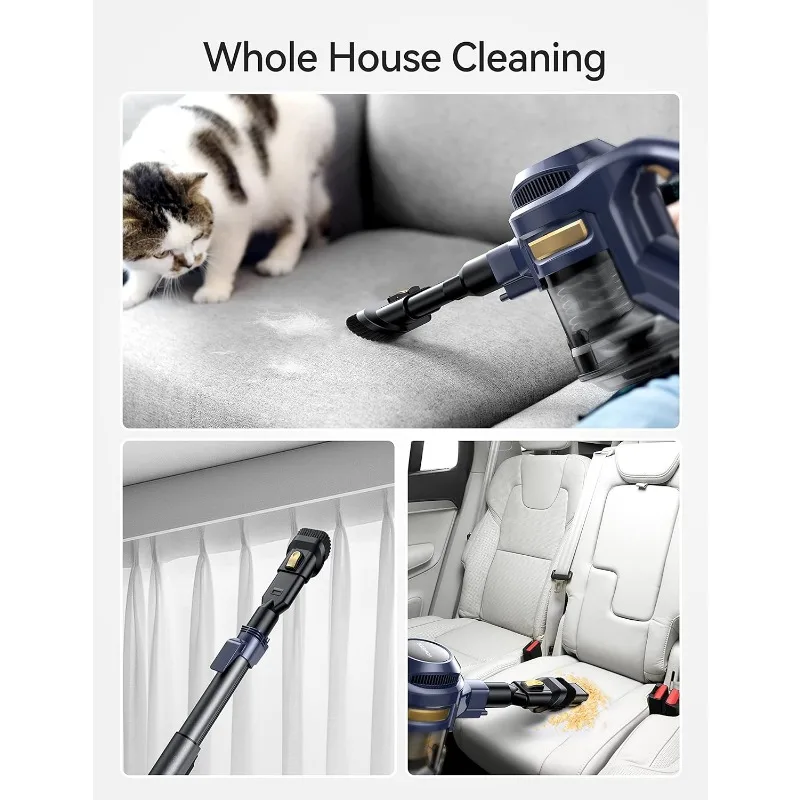 Voweek Cordless Vacuum Cleaner, Lightweight Stick Vacuum Cleaner with Powerful Suction, Detachable Battery, 1.3L Dust Cup 3