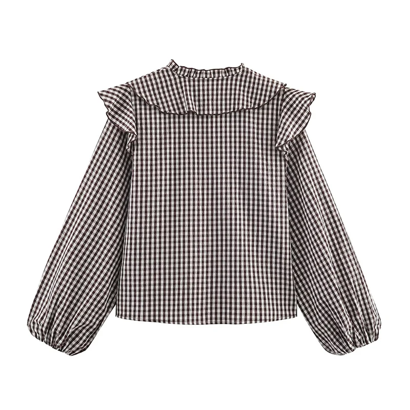 Women's Shirt Fall 2025 New Check Long Sleeve Stacked Decoration Pastoral Collegiate Shirts Casual Fashion Personality Top ﻿