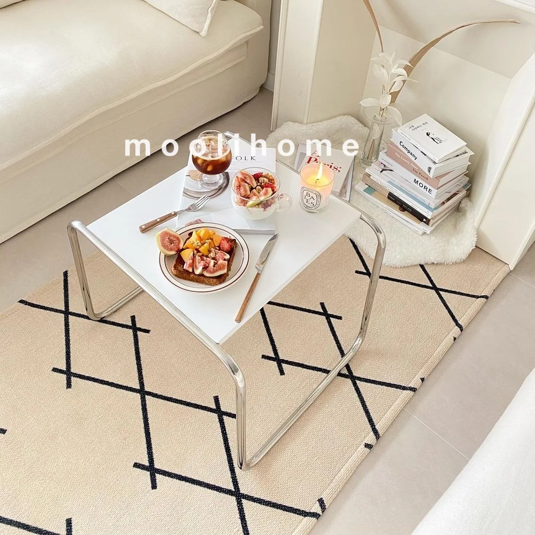 MOMO Simple And Fashionable Stainless Steel Coffee Table Combination Set Korean Ins Modern Black And White Antique Side Table