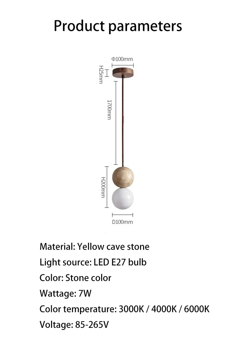 Led Pendant Light Stone Cream Retro Chandelier image 12