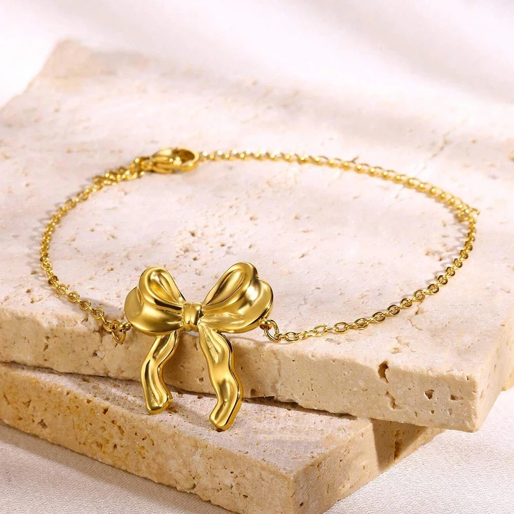 Bow Tie Bracelets For Women Gold Stainless Steel Aesthetic