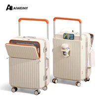 AIWEINY Wide-Handle Suitcase Aluminum Frame PC Hard Shell Front-Opening Design USB Port 360° Silent Wheels TSA-Approved Lock