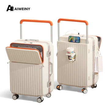 AIWEINY 20/24/26Inch Front Opening Hard Shell Luggage Aluminum Frame Wide Handle USB 360° Silent Wheels TSA Lock Business Travel 1