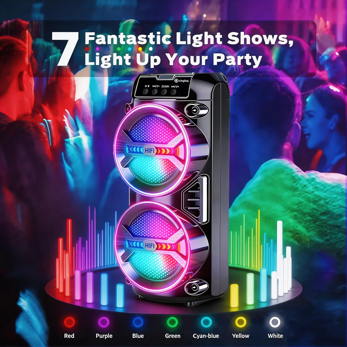 휴대용 무선 스피커 (RGB LED 조명, TF/USB/FM 라디오, AUX 입력, 야간 조명, 홈/야외 캠핑 선물용 파티 스피커)