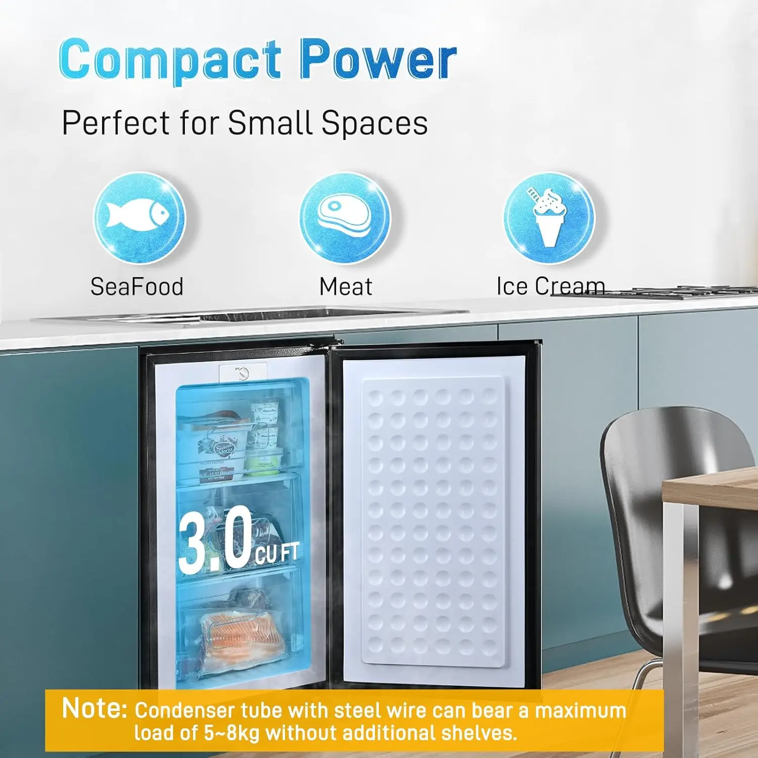 Upright Freezer 3 Cu.Ft Mini Freezer with 3 Pull-down Drawer Doors, Adjustable Thermostat Small Deep Single Door Standin