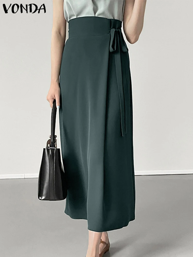 

VONDA Women Long Skirts Elegant Skirts Autumn 2024 Fashion Casual OL Solid Color Tie up Vintage Loose Bottoms Oversized Femme