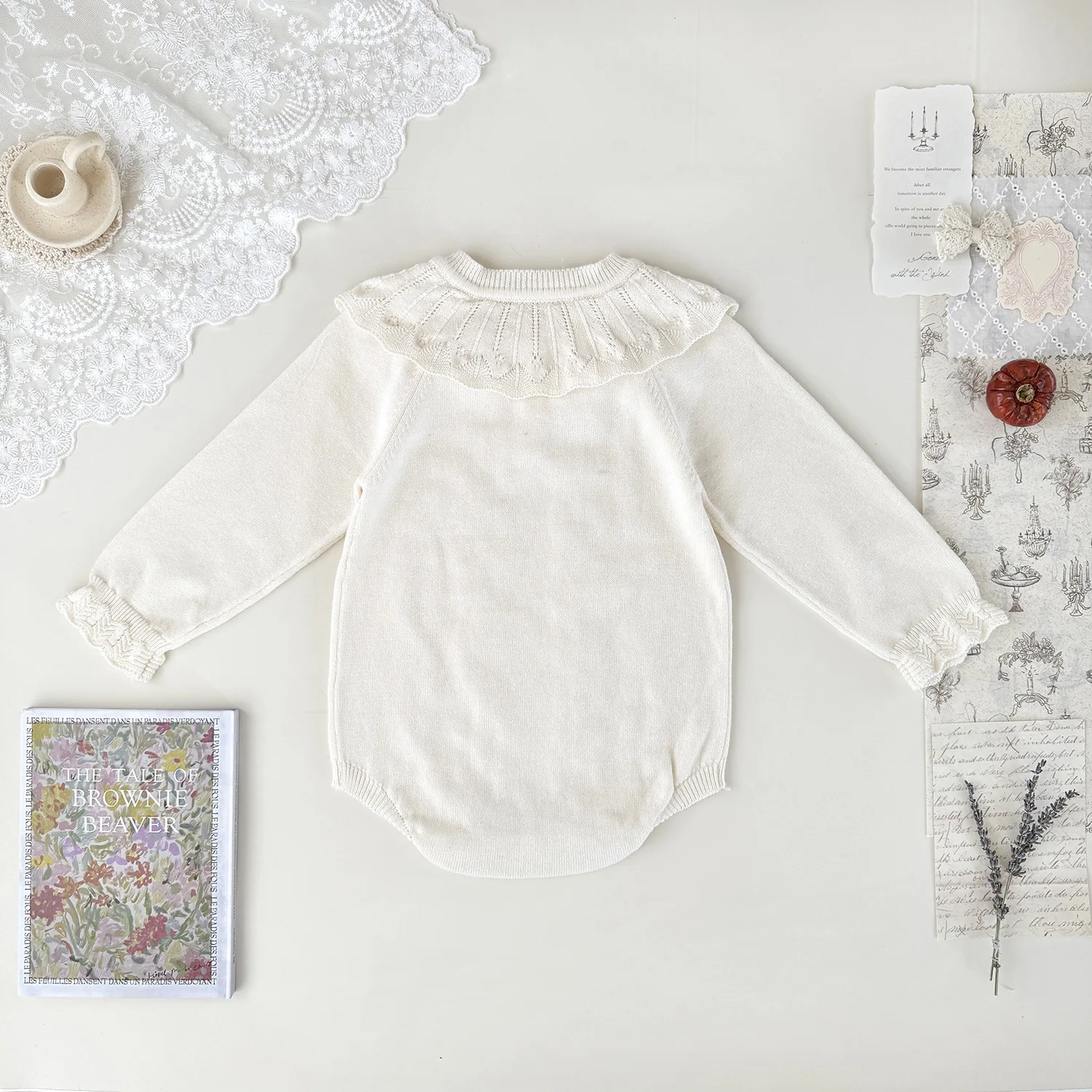 2023 neue Neugeborene Baby Mädchen Gestrickte Bodys Rüschen Kragen Spleißen Herbst Infant Baby Mädchen Overall Kinder Gestrickte Kleidung – Detail 27