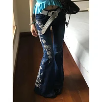 Pantalones vaqueros acampanados con bordado de rosas Y2k para mujer, Vaqueros holgados rectos de cintura alta, ropa de calle, pantalones Retro americanos 2