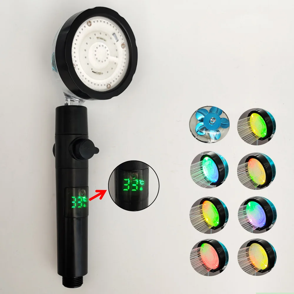 ventilador colorido, alta pressão chuva chuveiro cabeça, botão parar, controle
