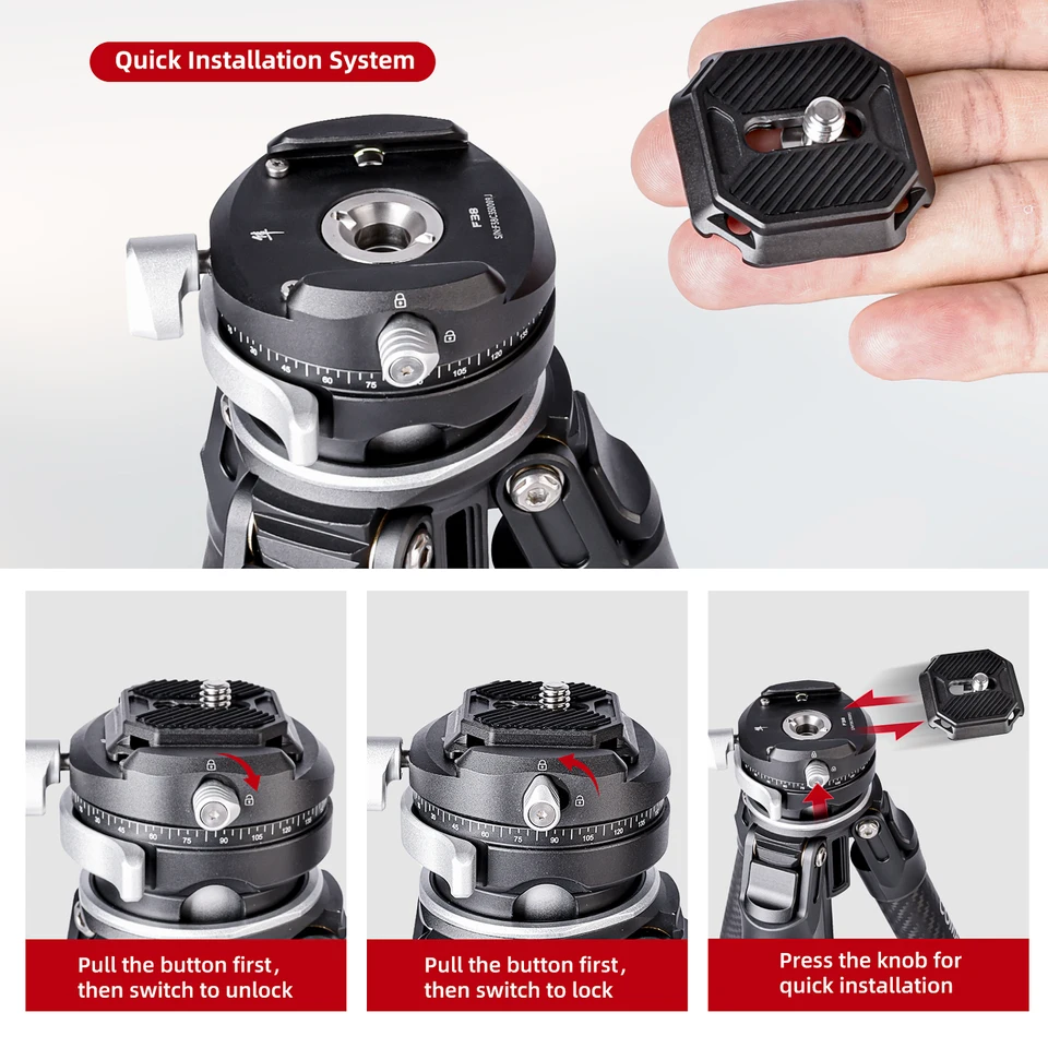 Trípode de viaje ligero y compacto COMAN Zero de fibra de carbono con placa de liberación rápida F38 para fotografía con cámara DSLR_voghion.com