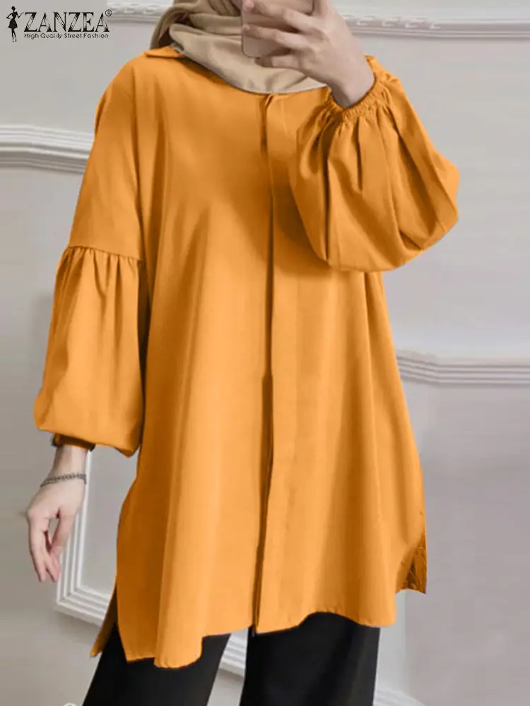 

ZANZEA Fashion Women Long Lantern Sleeve Shirt Autumn Vintage Solid Ruffles Blouse Casual Loose Muslim Ramadan Turkey Tops Mujer