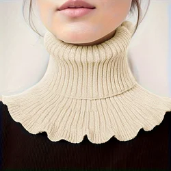 Elegant Ruffled Edge Black and White Knitted Scarf - Soft, Thick, and Warm (Ivory)