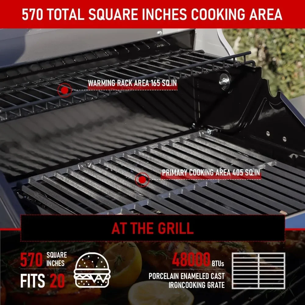 Outdoor  Stainless Steel 3 Burner Propane Gas Grill, with Side Burner and Knob Controls, 48,000 BTU Patio Garden Grill 4