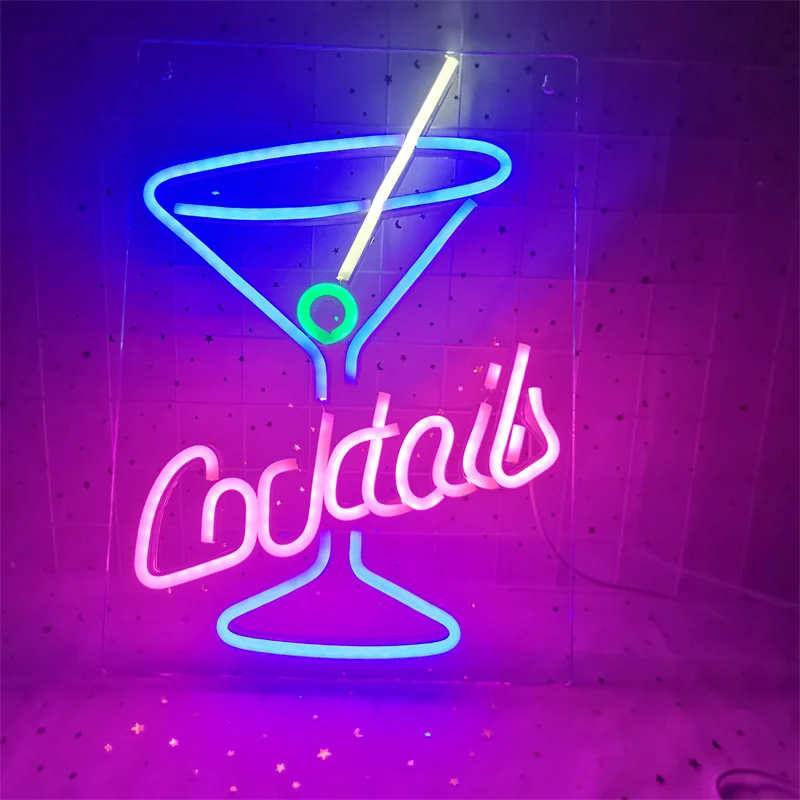 Insegna Al Neon 'Cocktail & Dream' Rosa/Blu - Decorazione USB Per Bar, Camera, Feste E Matrimoni - Foto 4