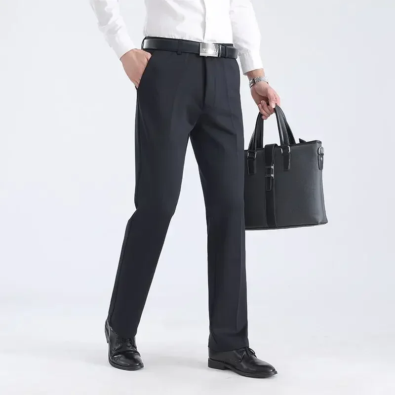 thumbnail image 1 of Pantalones de verano de poliéster para hombre, pantalones de traje rectos para hombre, pantalones ajustados con trenzas, ropa de trabajo coreana, reseñas, muchas ofertas de ropa vintage, 1 of 4