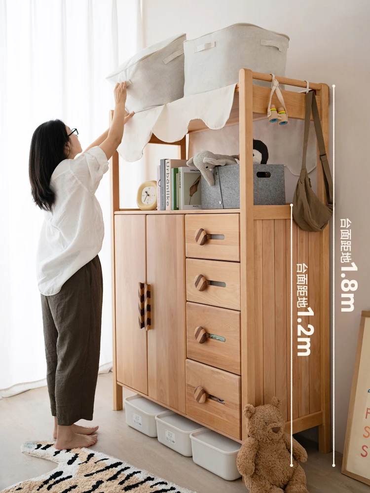 Children's solid wood wardrobe boys and girls beech finished wardrobe locker children's room