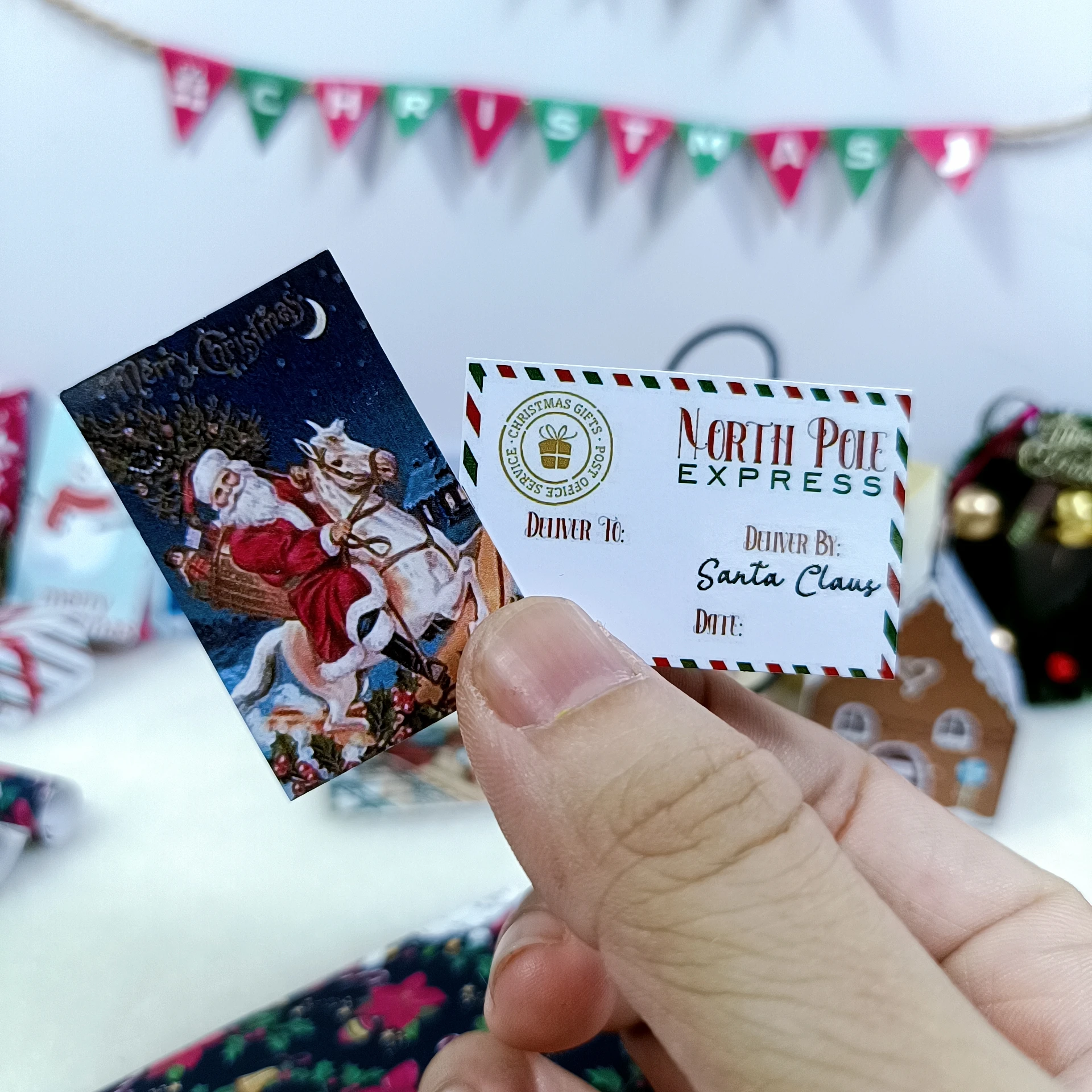 New 1/6 Christmas Gift （Scale Greeting cards, posters, postcards, bags, small gift boxes，banner）for  Dollhouse dolls Accessories 5