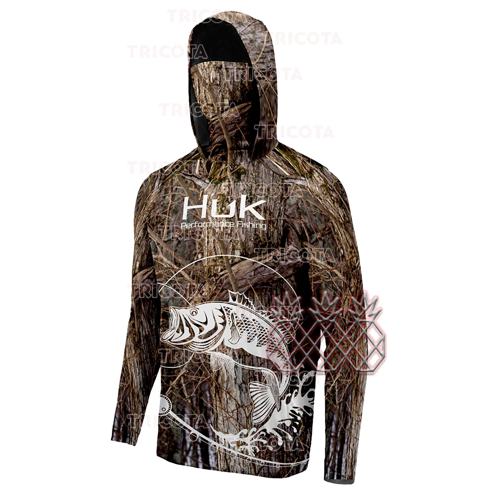 HUK Fishing Shirts Men Hooded Mask Fishing Shirt Quick Dry Breathable  Clothes Summer Long Sleeve UV Protection Fishing Shirt