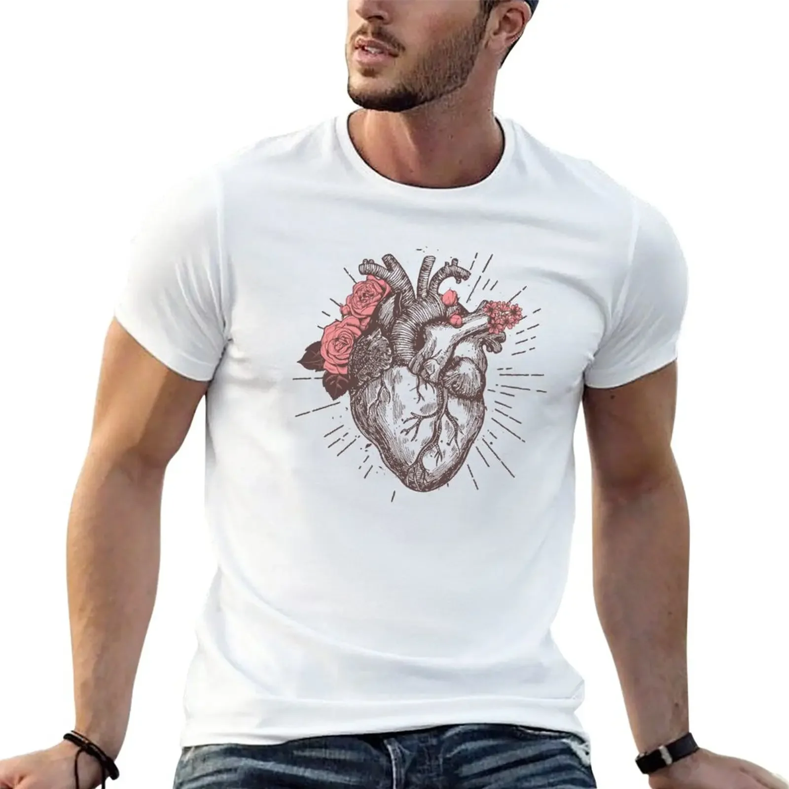 

Anatomical Heart Floral T-Shirt customizeds hippie clothes mens t shirts