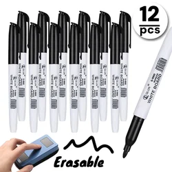 Premium Erasable Black Whiteboard Marker Set - 12 Pack for Office, School, and Teaching Use (12pcs)