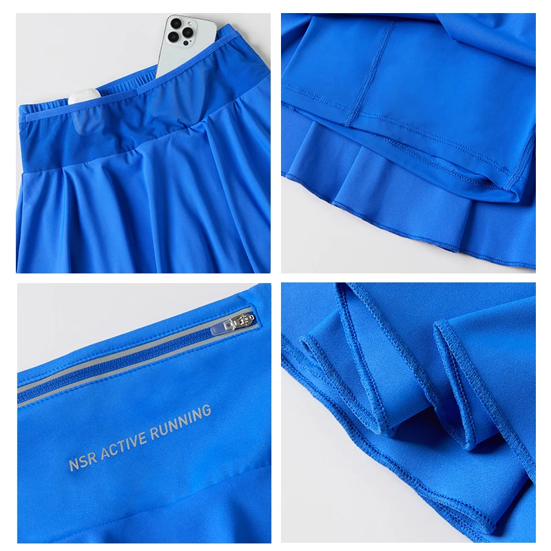 (S-3XL)Women's High Waist Pocket Tennis Skirt with Built-in Shorts 2-Layers Anti-Slip Athletic Golf Running Fitness Skirt