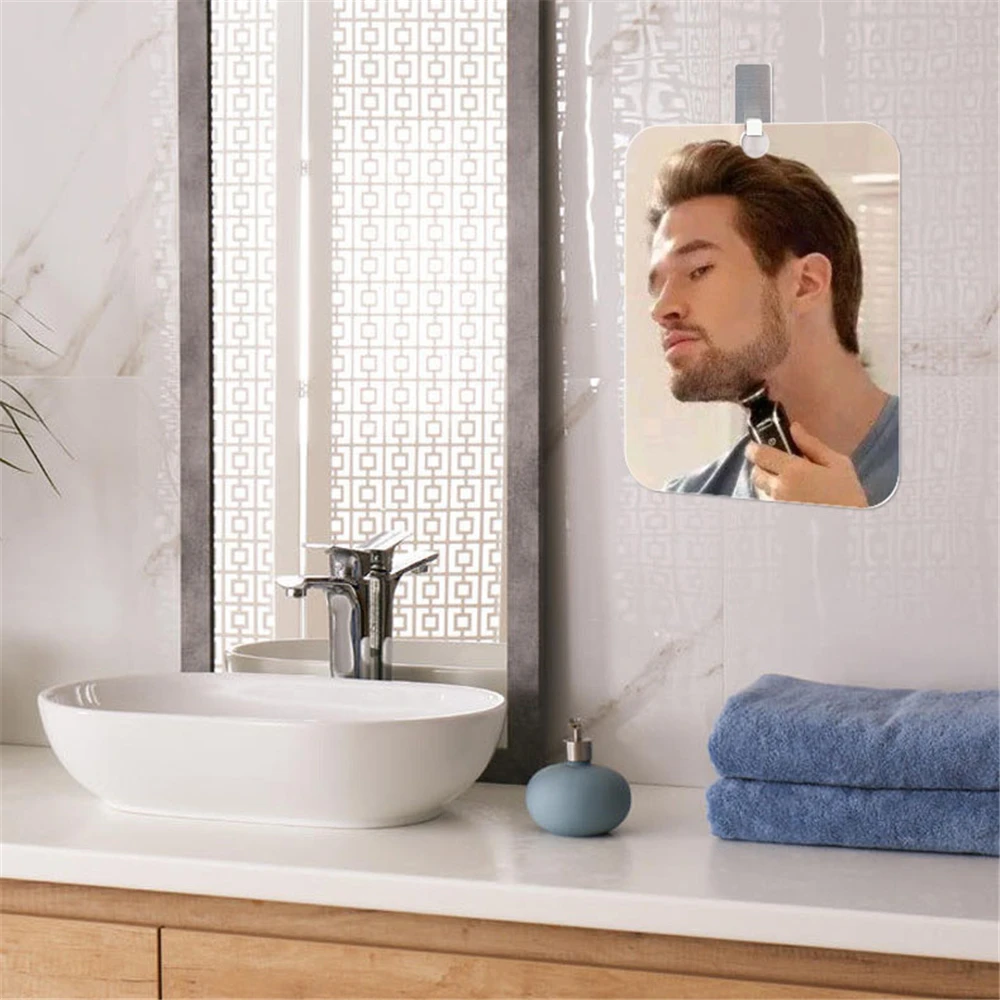 Anti-Fog Acrylic Mirror With Wall Suction Shower Mirror For Man Shaving Women Makeup Portable Travel Bathroom Mirror 2
