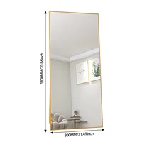 Anajqaqia Настенное зеркало 180 × 80 см, большое напольное зеркало HD для всего тела, с подставкой в виде золотой металлической рамы и закаленного стекла, золото — изображение 6