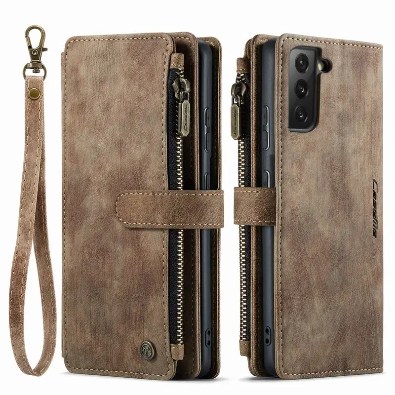 

2023 Luxury Wallet Case For Samsung Galaxy S21 S20 FE S22 Plus 5G S23 S10 S9 Leather Case With Strap Card Slot Zipper Purse Phon