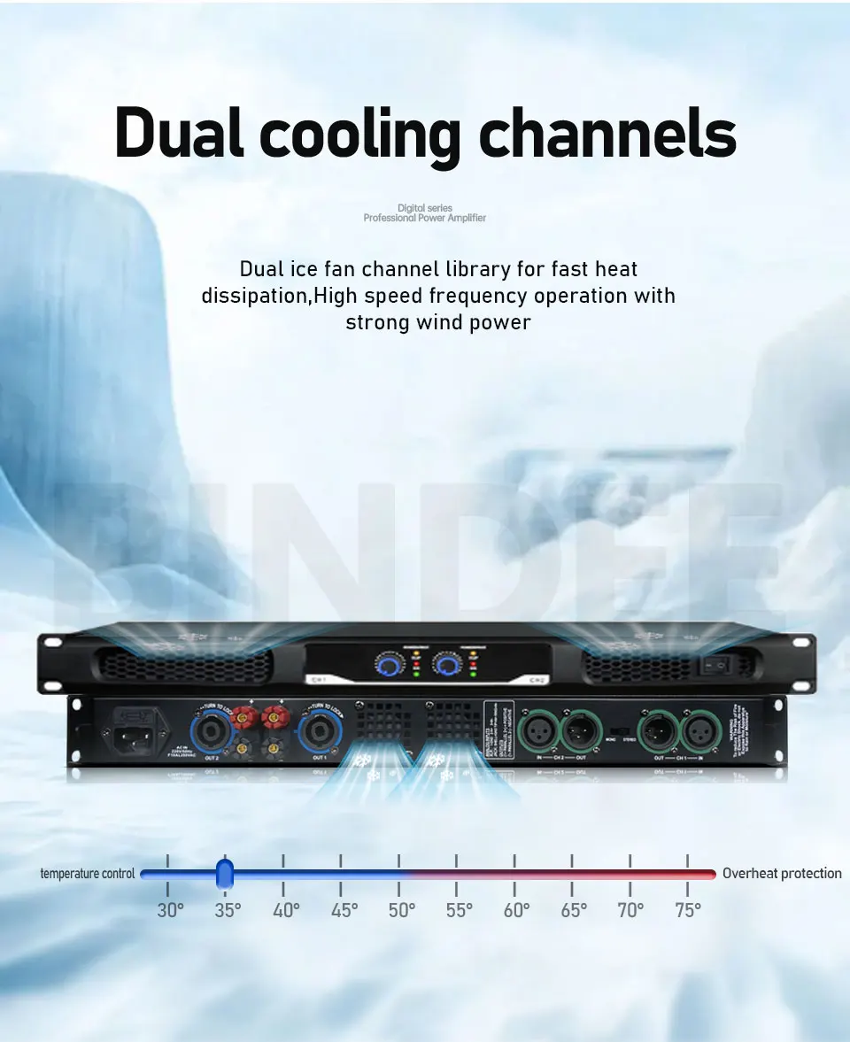 N4504 650W*4 Class D Professional Digital Amplifier Suitable for Party Stage DJ Church Family Karaoke Outdoor Amplifier