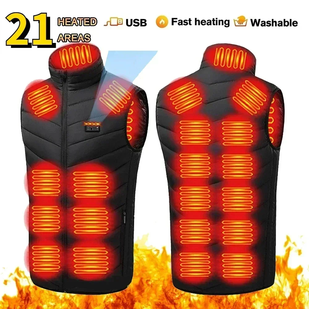 21 Zone Men's Sleeveless Electric Heated Jacket USB Infrared Thermal Heating Vest for Winter