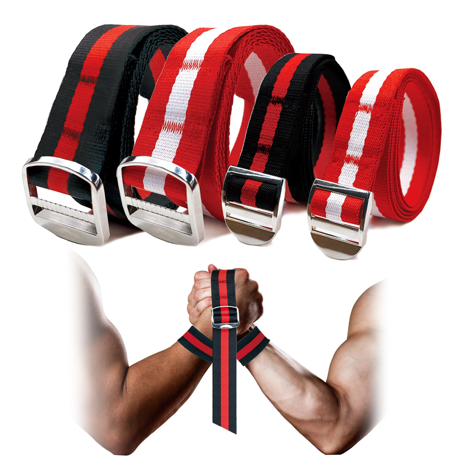 4-Pack Arm Wrestling Straps with Metal Buckle 1.2m Long Competition Straps 1" & 1.5" Wide Adjustable Wrist Straps