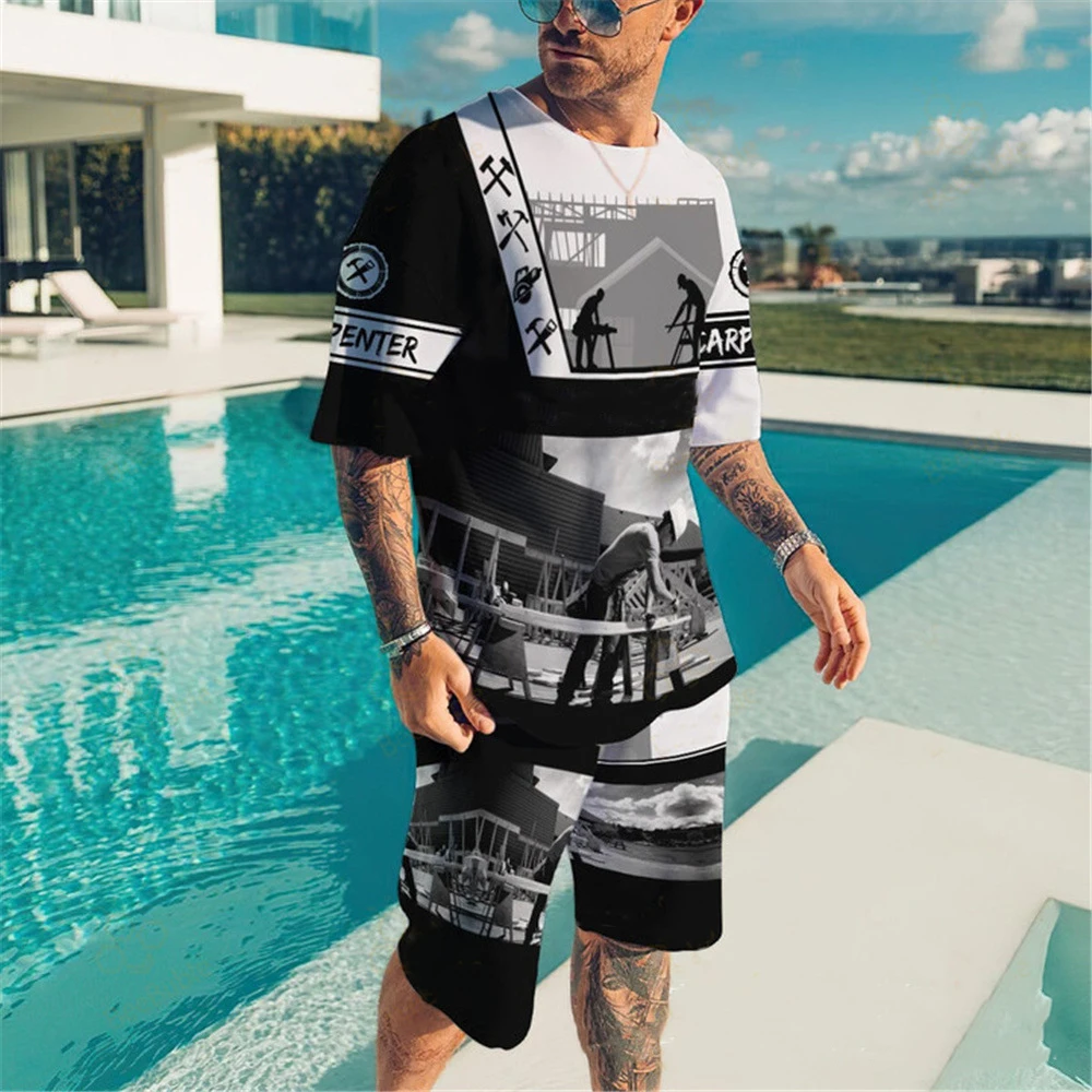 Mens 3D Print Tracksuit Sportswear Set