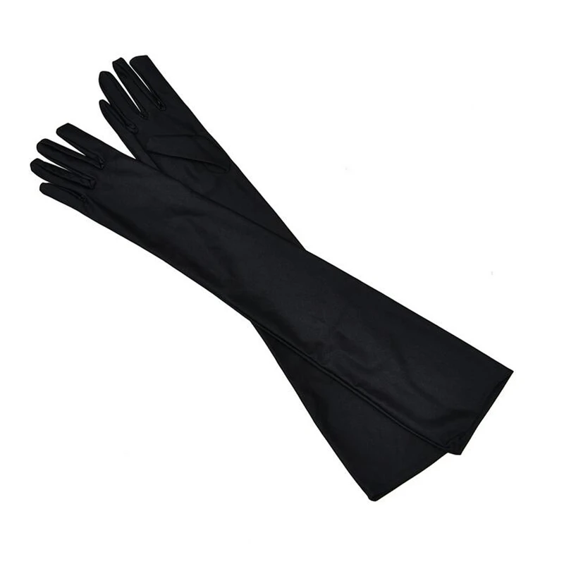 Long Satin Gloves Fashion Opera Evening Party Prom Costume Glove Black White Pink Gray Beige Red