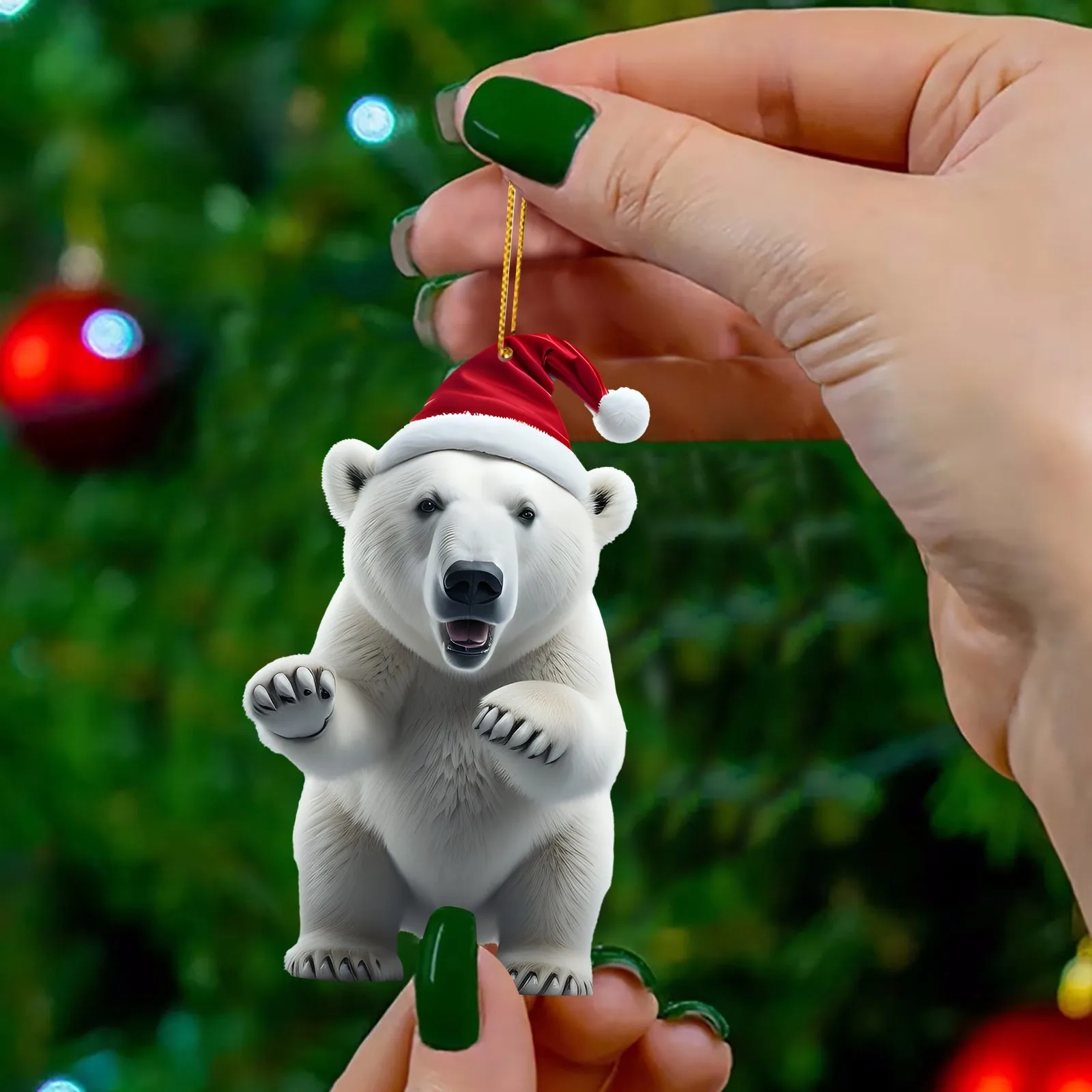 Lindo dibujo animado de oso polar estampado navideño colgante para árbol de Navidad colgante para árbol de Navidad decoración del hogar guirnalda de cuentas