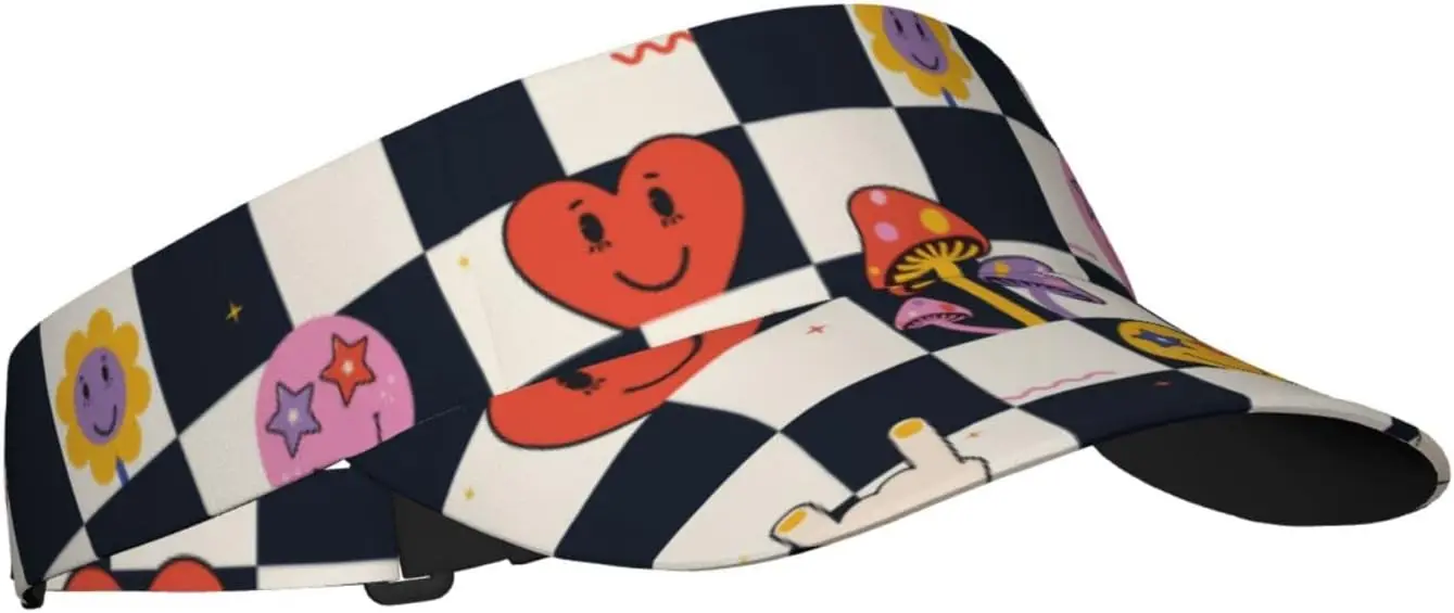 

Trippy Mushroom Black White Race Checkered Sunscreen Visor Hats for Women & Men, Sport Empty Top Baseball Sun Cap, Tennis