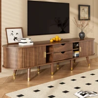 Шкаф для телевизора Comanlai 175 см из ротанга с раздвижной дверью и 2 ящиками Подставки для телевизора из МДФ с местом для хранения и открытыми отделениями — изображение 2