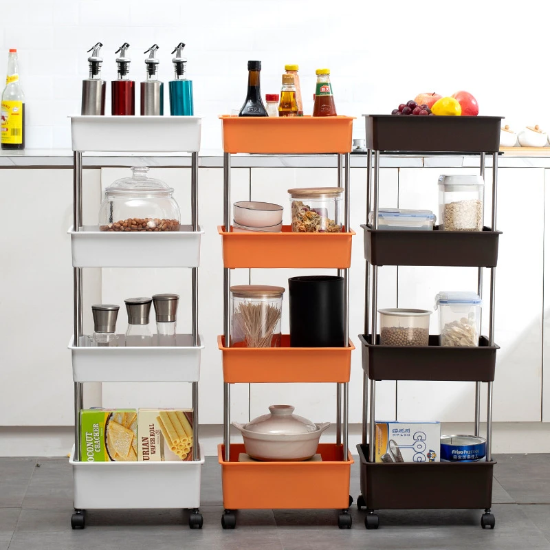 Kitchen Storage Trolley Auxiliary Cart Organizer Rack With Wheels